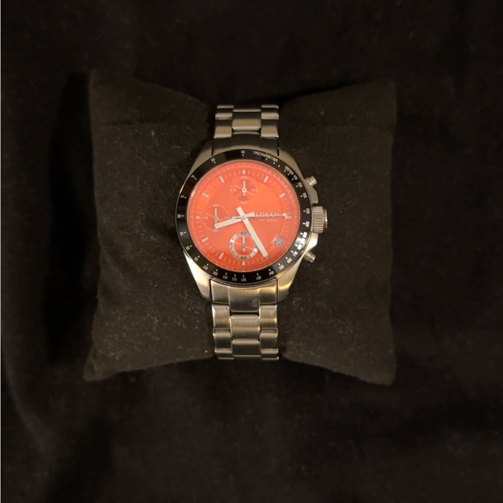 Fossil Men's Silver and Red Chronograph Watch